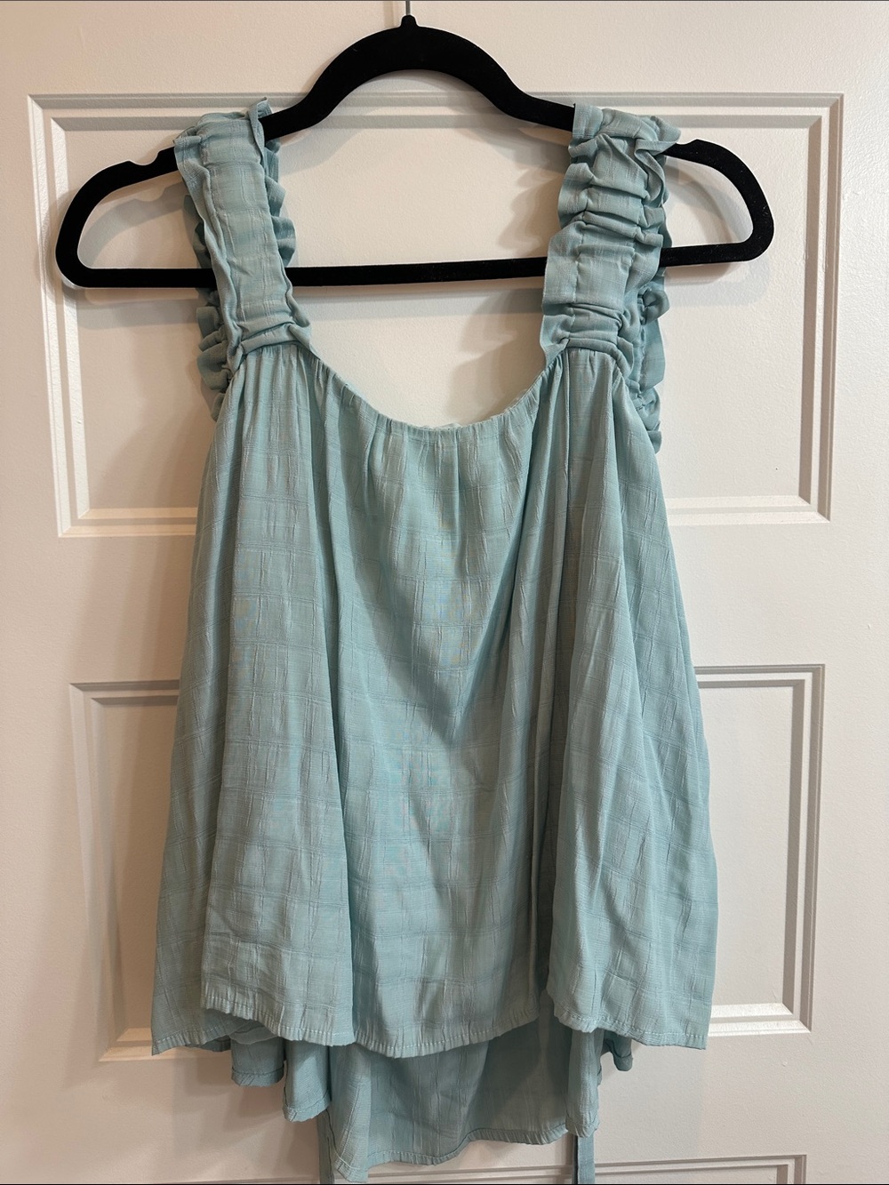 Pink Lily Pale Blue Ruffle Strap Tank Top